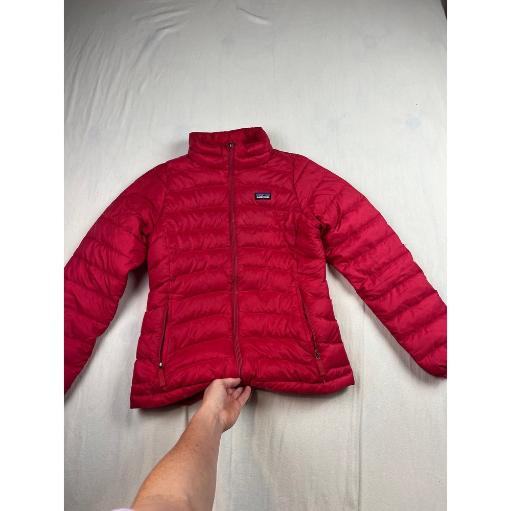Patagonia Girls Down Sweater Jacket Red Puffer Full Zip Size L 12 68231FA13